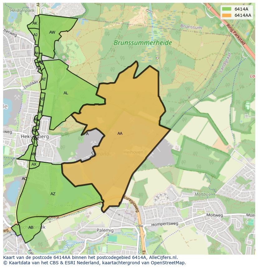 Afbeelding van het postcodegebied 6414 AA op de kaart.