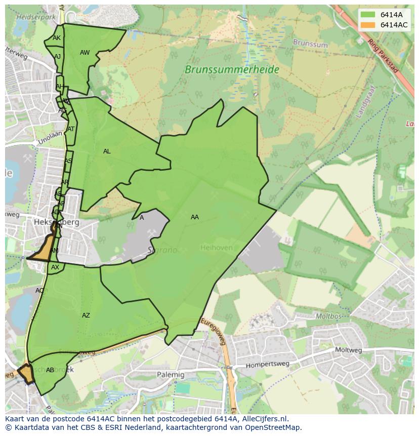Afbeelding van het postcodegebied 6414 AC op de kaart.