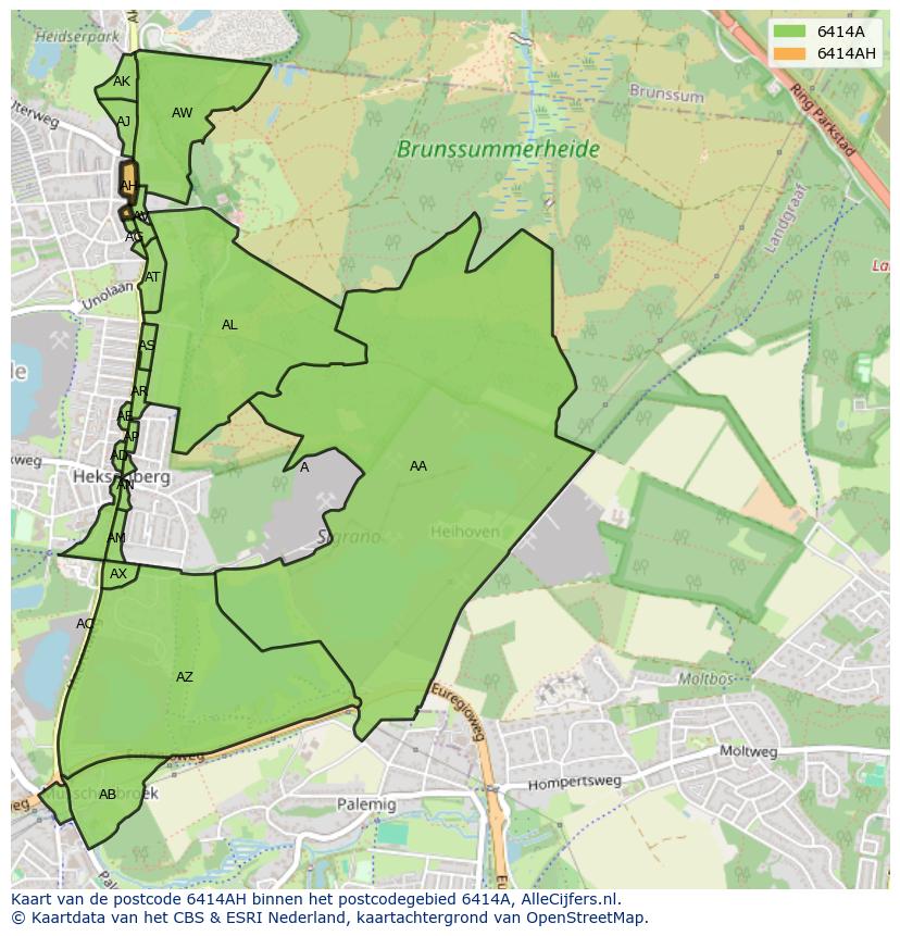 Afbeelding van het postcodegebied 6414 AH op de kaart.