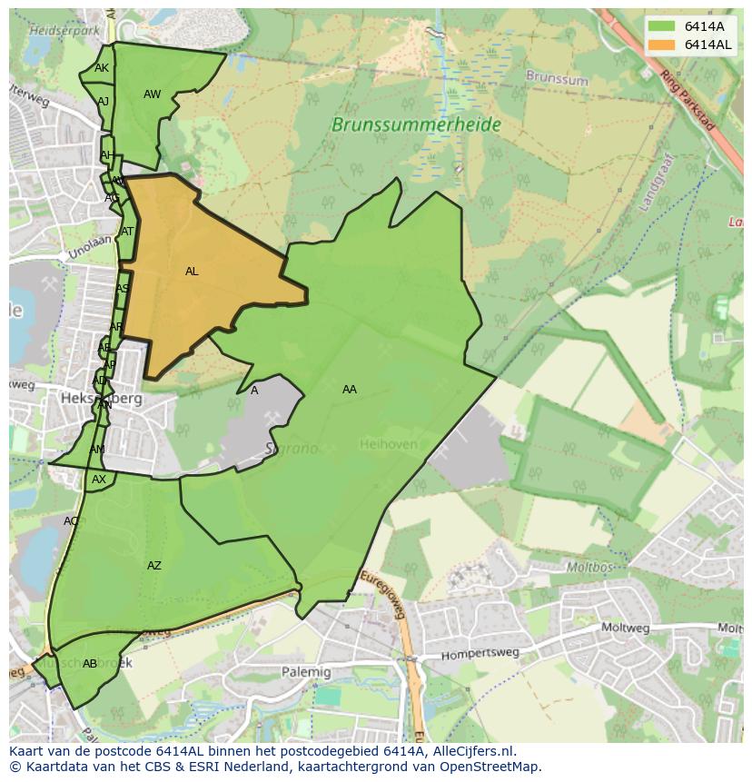 Afbeelding van het postcodegebied 6414 AL op de kaart.