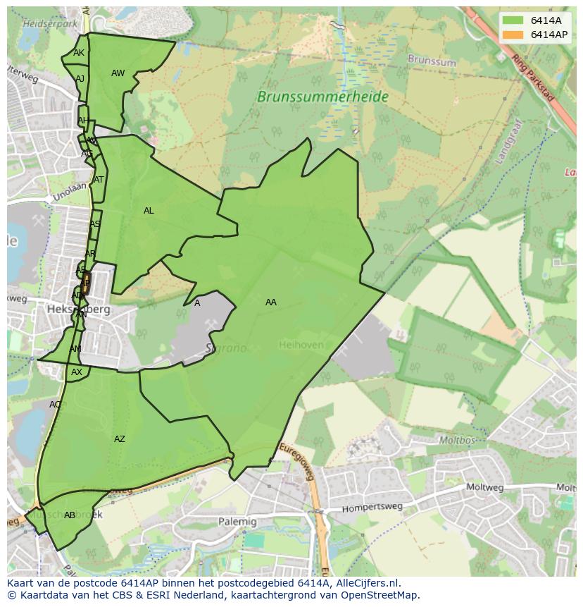 Afbeelding van het postcodegebied 6414 AP op de kaart.