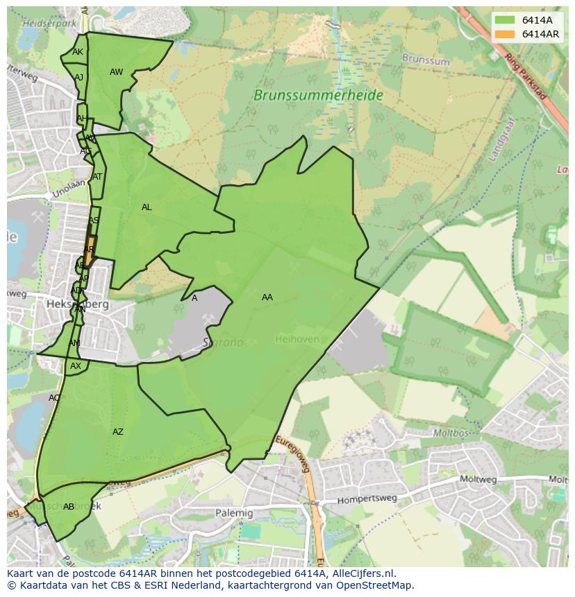 Afbeelding van het postcodegebied 6414 AR op de kaart.