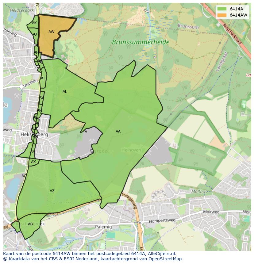 Afbeelding van het postcodegebied 6414 AW op de kaart.