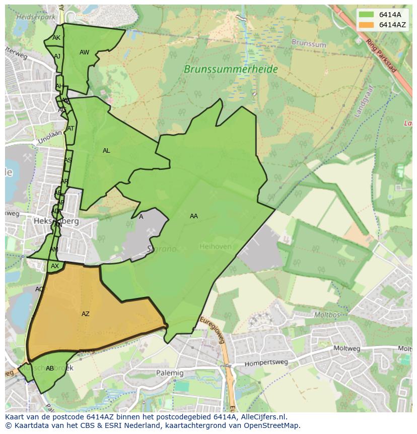 Afbeelding van het postcodegebied 6414 AZ op de kaart.