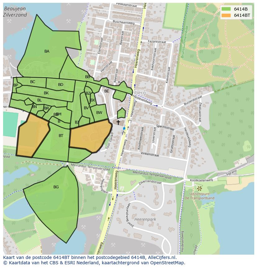 Afbeelding van het postcodegebied 6414 BT op de kaart.