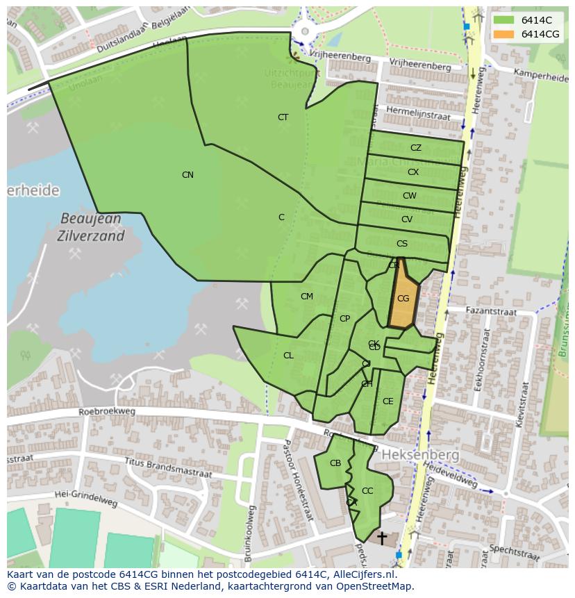 Afbeelding van het postcodegebied 6414 CG op de kaart.
