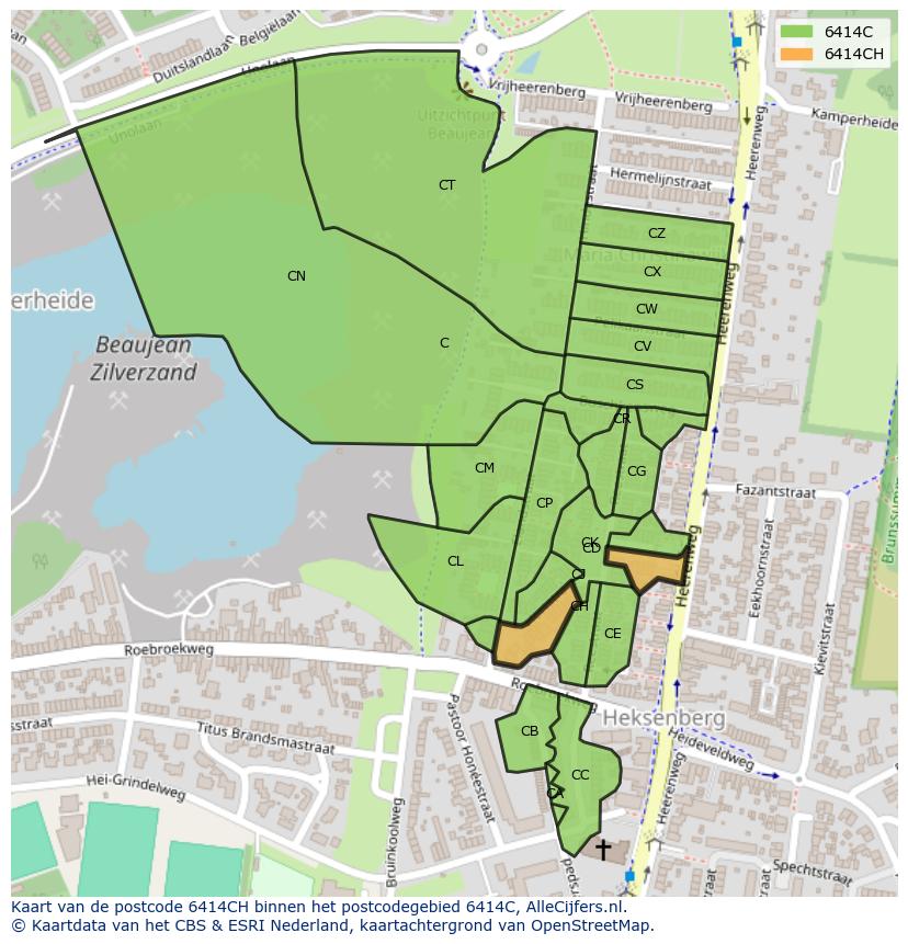 Afbeelding van het postcodegebied 6414 CH op de kaart.
