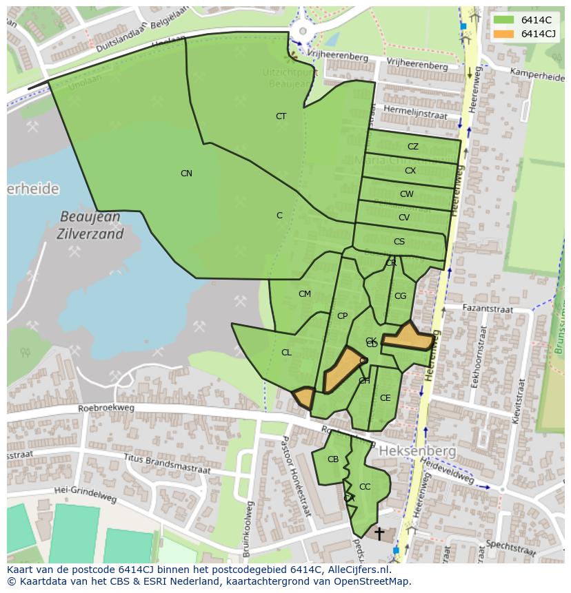 Afbeelding van het postcodegebied 6414 CJ op de kaart.