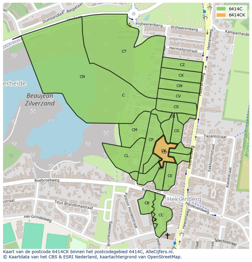 Afbeelding van het postcodegebied 6414 CK op de kaart.