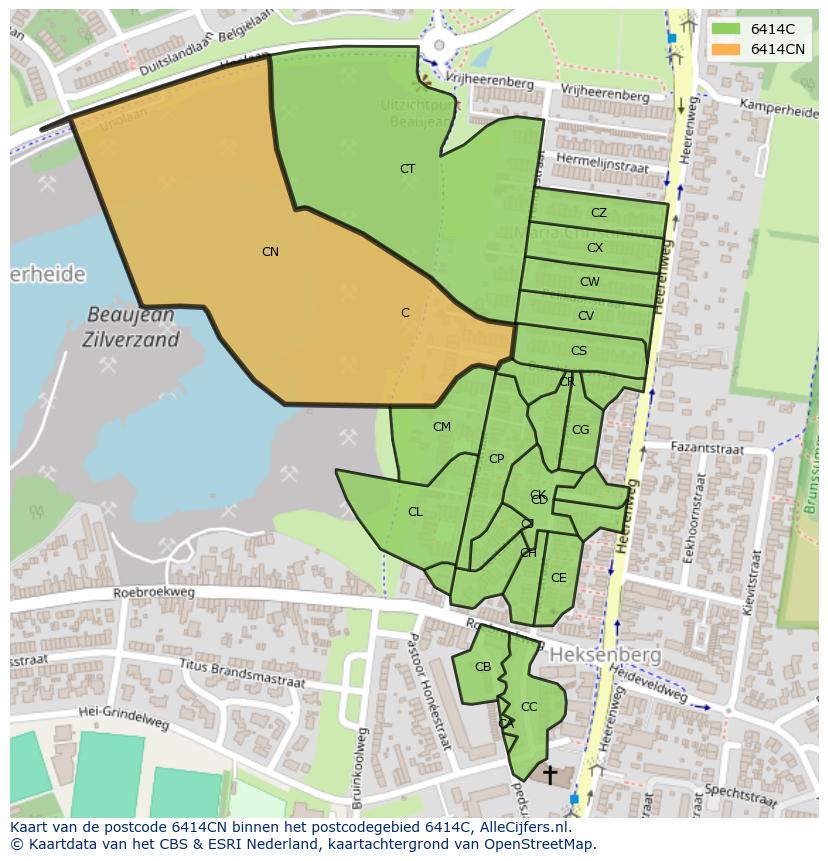 Afbeelding van het postcodegebied 6414 CN op de kaart.