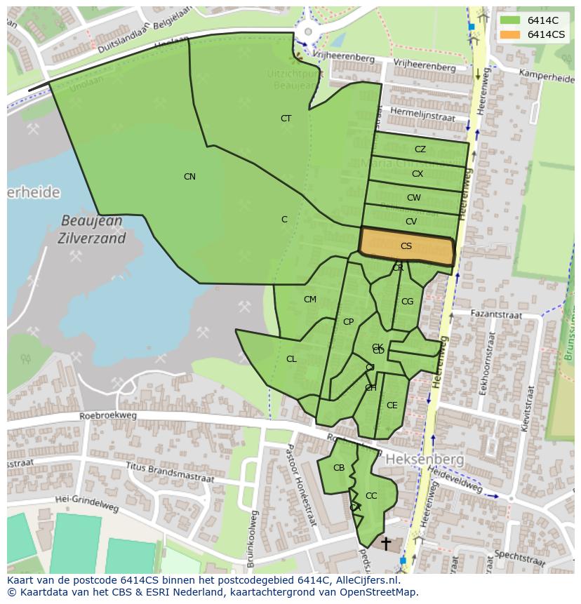 Afbeelding van het postcodegebied 6414 CS op de kaart.