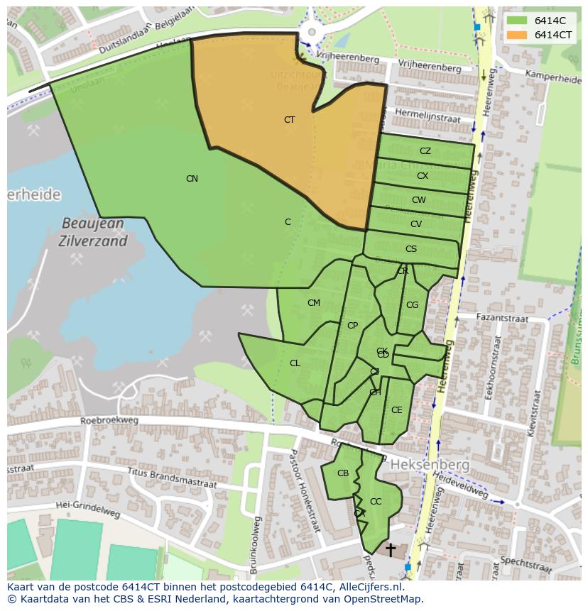 Afbeelding van het postcodegebied 6414 CT op de kaart.