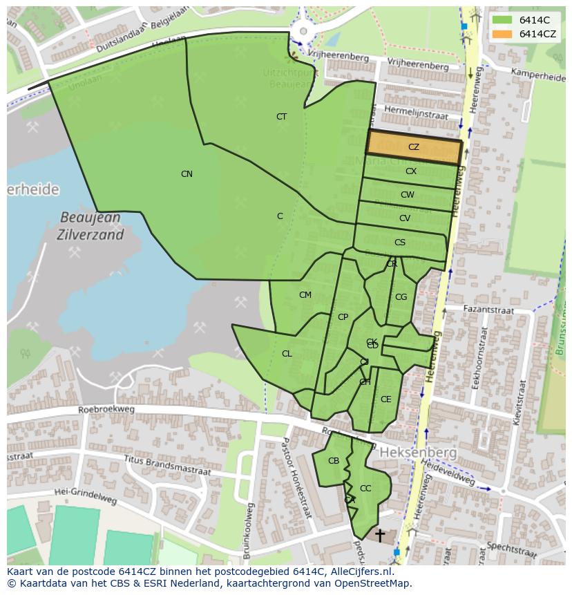 Afbeelding van het postcodegebied 6414 CZ op de kaart.