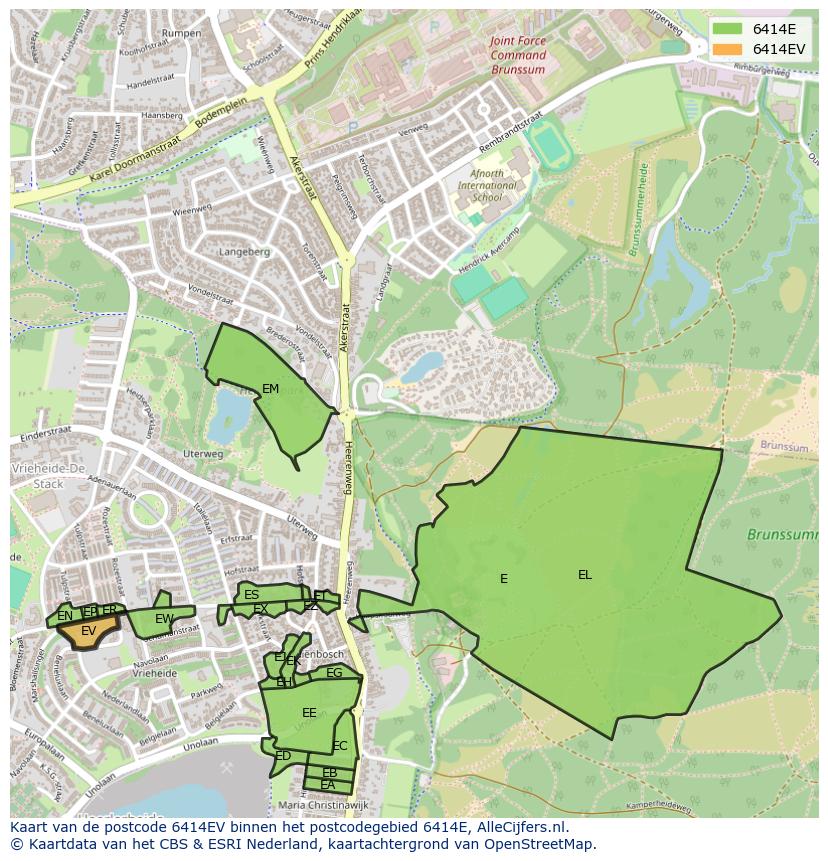 Afbeelding van het postcodegebied 6414 EV op de kaart.