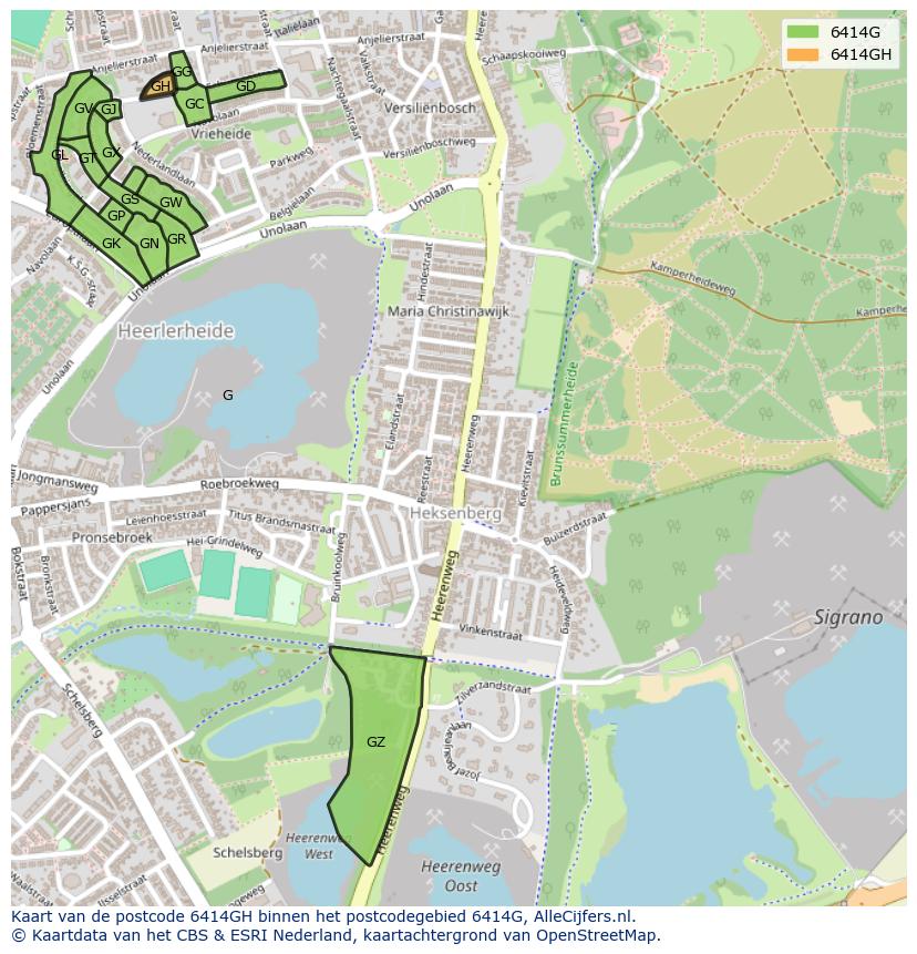 Afbeelding van het postcodegebied 6414 GH op de kaart.