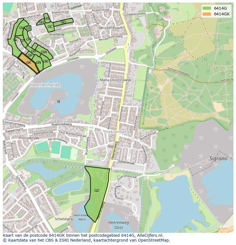 Afbeelding van het postcodegebied 6414 GK op de kaart.