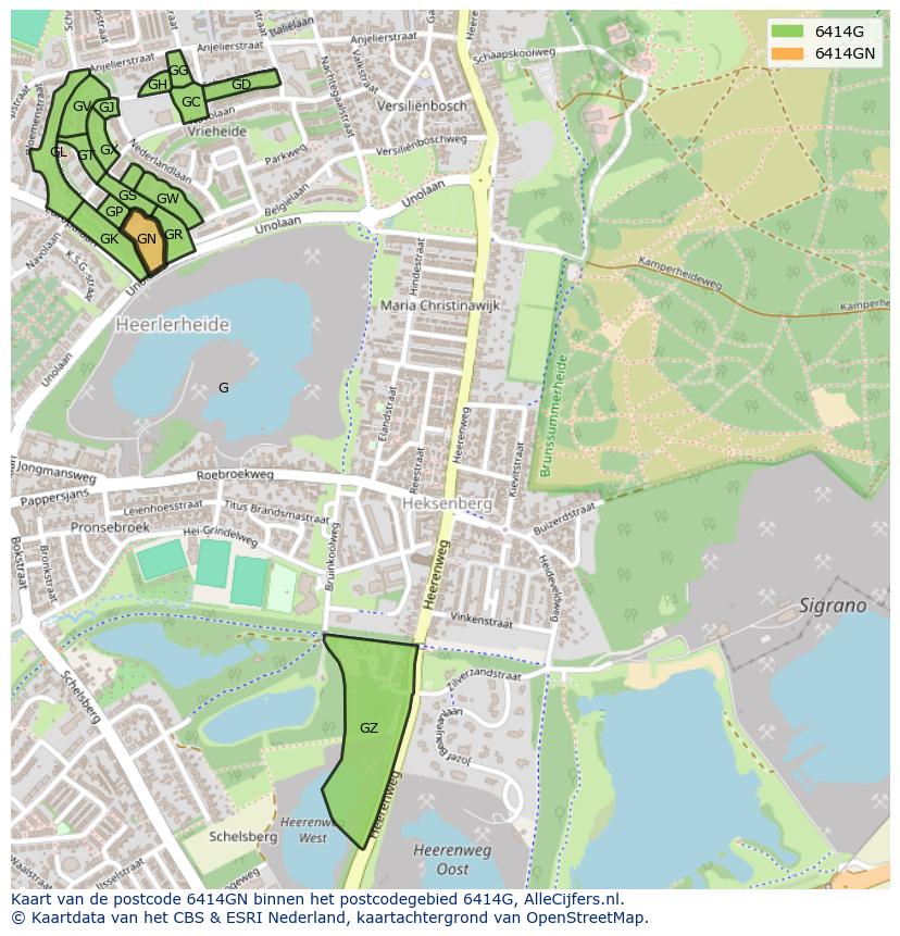 Afbeelding van het postcodegebied 6414 GN op de kaart.