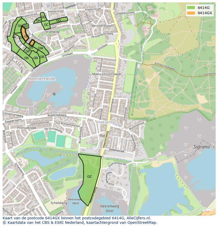 Afbeelding van het postcodegebied 6414 GX op de kaart.