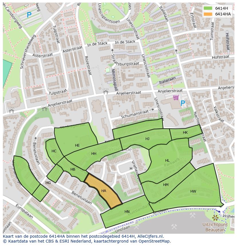 Afbeelding van het postcodegebied 6414 HA op de kaart.