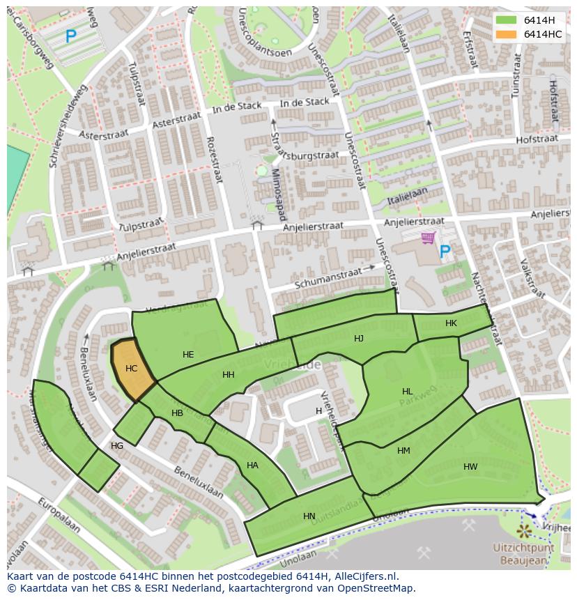 Afbeelding van het postcodegebied 6414 HC op de kaart.