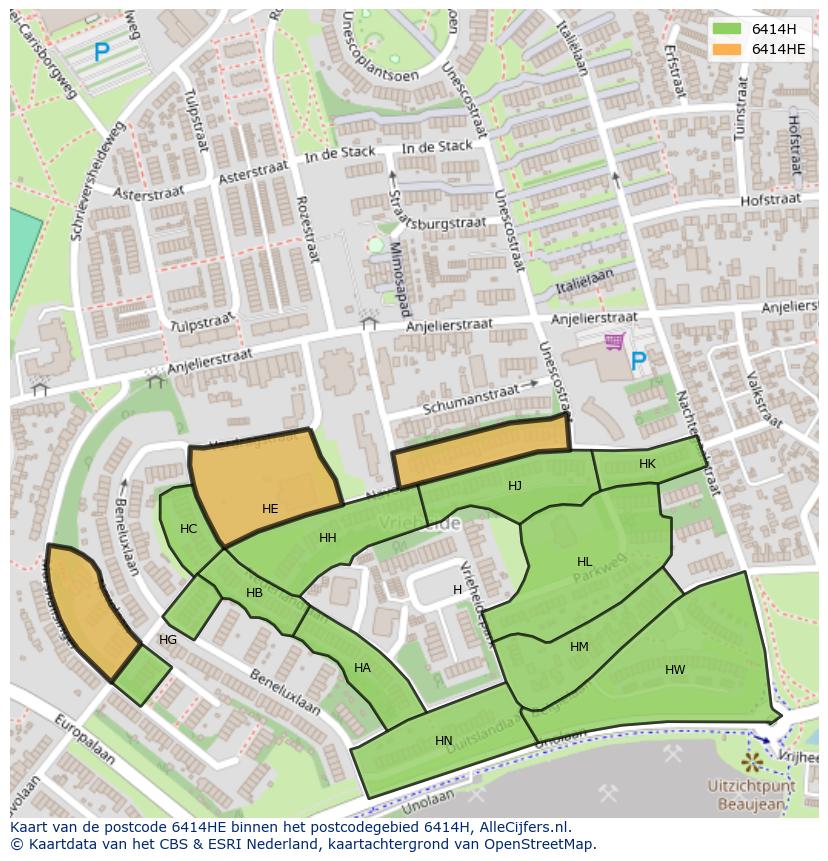 Afbeelding van het postcodegebied 6414 HE op de kaart.