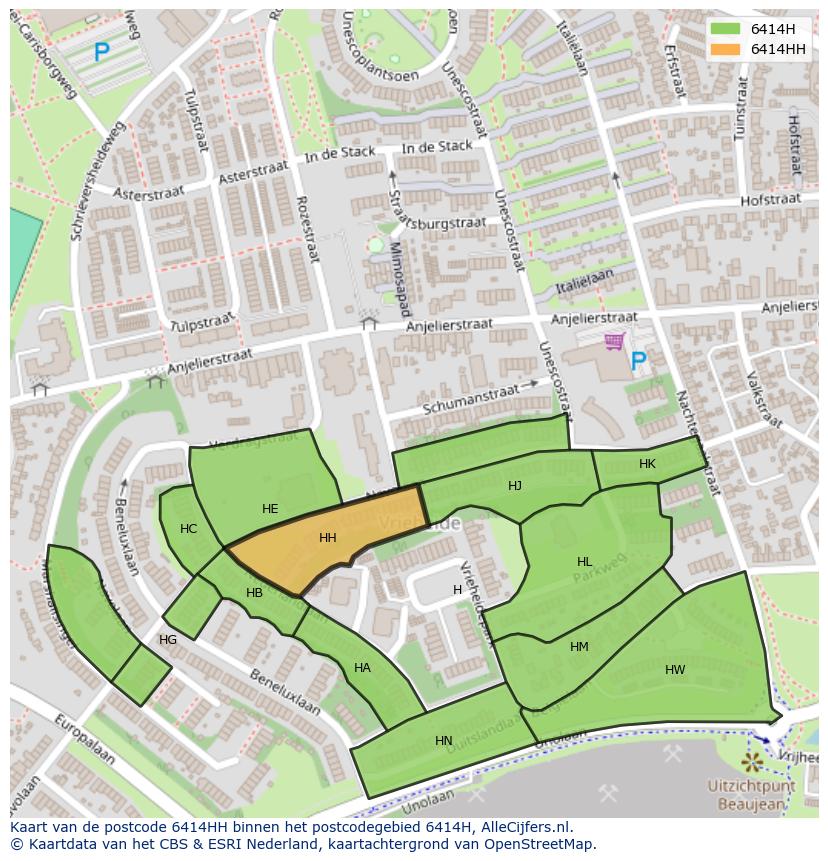 Afbeelding van het postcodegebied 6414 HH op de kaart.