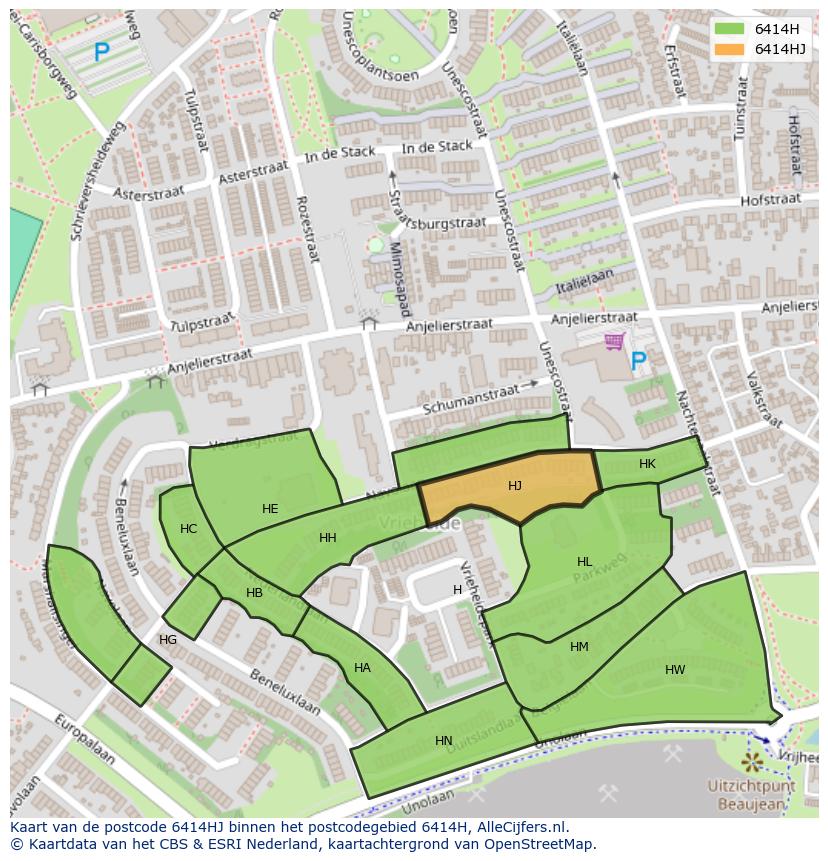 Afbeelding van het postcodegebied 6414 HJ op de kaart.