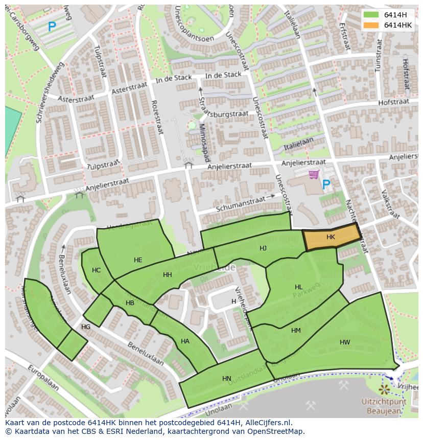 Afbeelding van het postcodegebied 6414 HK op de kaart.