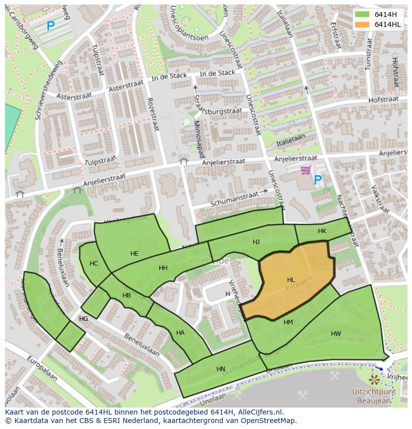 Afbeelding van het postcodegebied 6414 HL op de kaart.