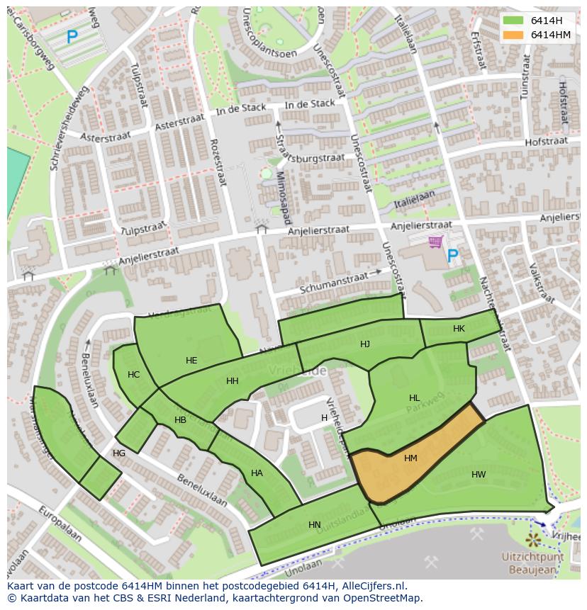 Afbeelding van het postcodegebied 6414 HM op de kaart.