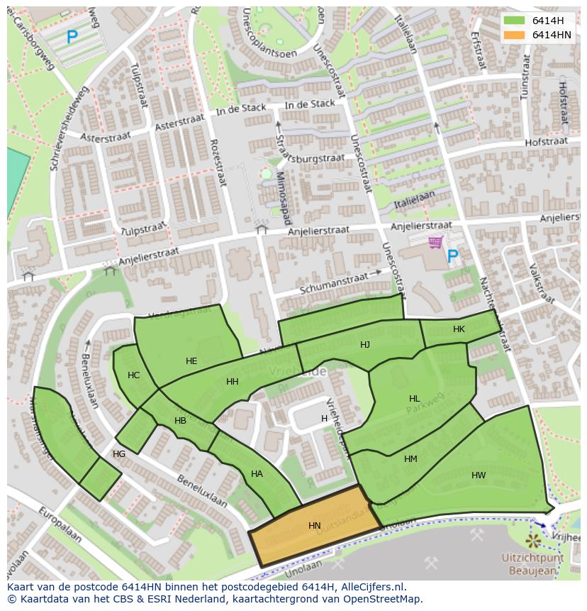 Afbeelding van het postcodegebied 6414 HN op de kaart.