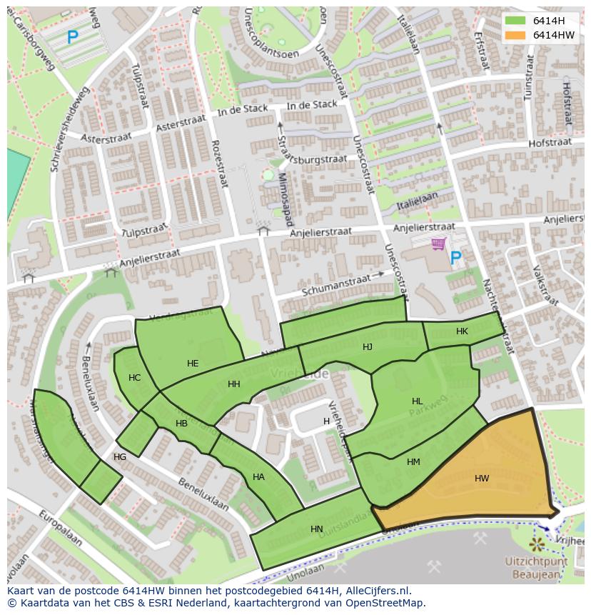 Afbeelding van het postcodegebied 6414 HW op de kaart.