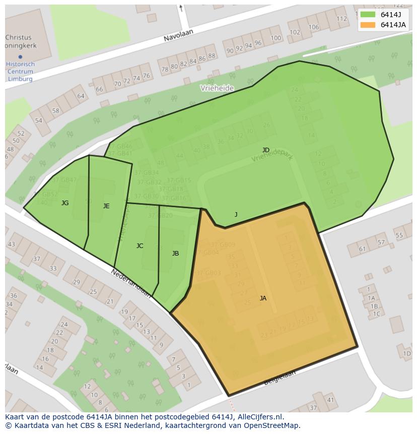 Afbeelding van het postcodegebied 6414 JA op de kaart.