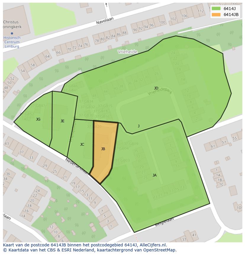 Afbeelding van het postcodegebied 6414 JB op de kaart.