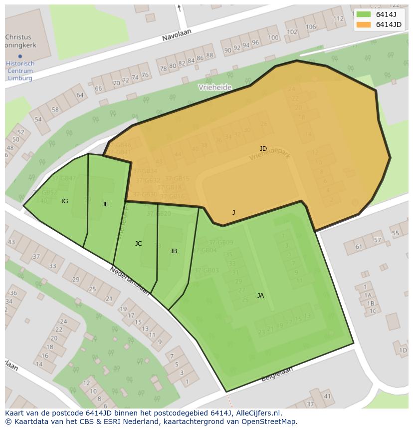 Afbeelding van het postcodegebied 6414 JD op de kaart.