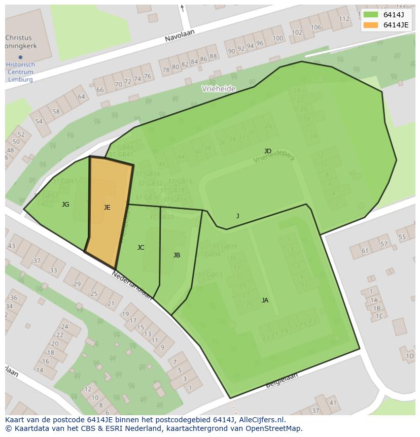 Afbeelding van het postcodegebied 6414 JE op de kaart.