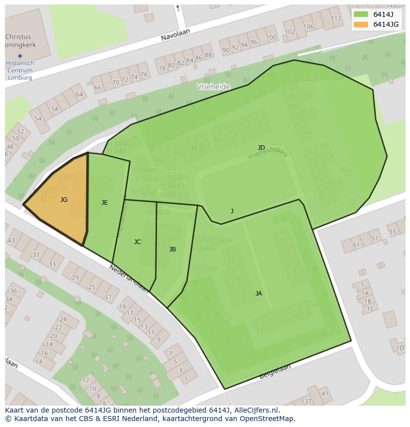 Afbeelding van het postcodegebied 6414 JG op de kaart.