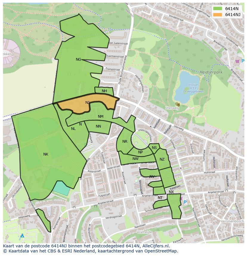 Afbeelding van het postcodegebied 6414 NJ op de kaart.