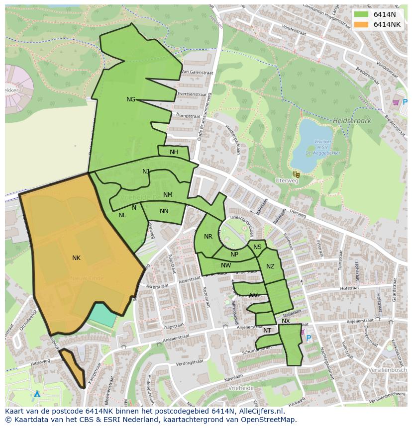 Afbeelding van het postcodegebied 6414 NK op de kaart.