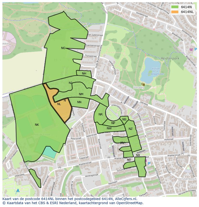 Afbeelding van het postcodegebied 6414 NL op de kaart.