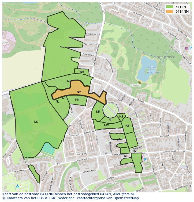 Afbeelding van het postcodegebied 6414 NM op de kaart.
