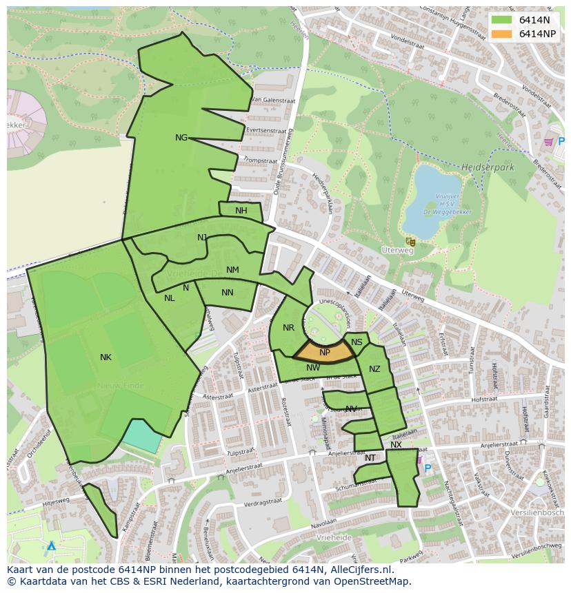 Afbeelding van het postcodegebied 6414 NP op de kaart.