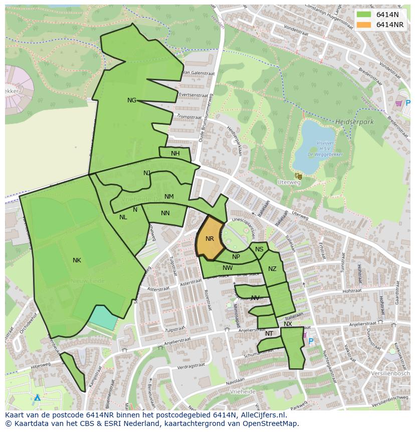 Afbeelding van het postcodegebied 6414 NR op de kaart.