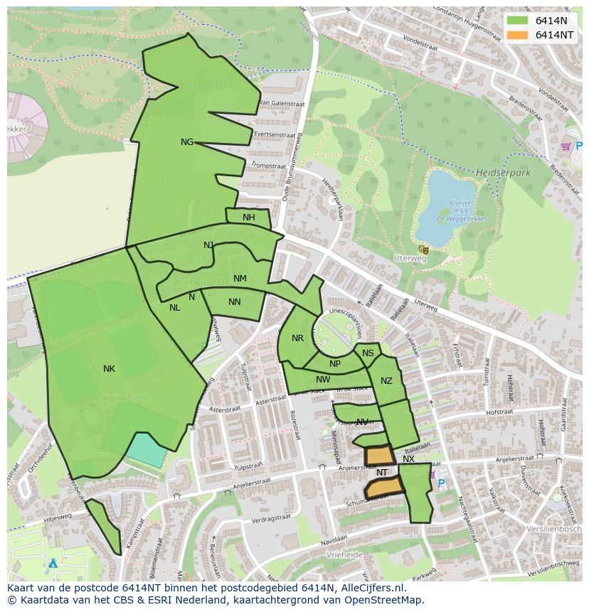 Afbeelding van het postcodegebied 6414 NT op de kaart.