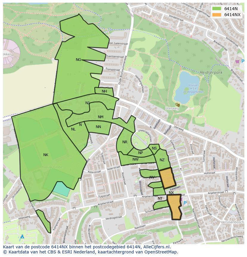 Afbeelding van het postcodegebied 6414 NX op de kaart.