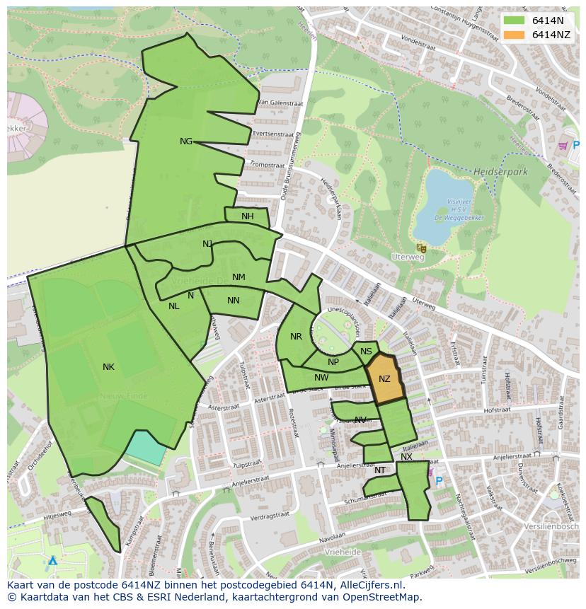 Afbeelding van het postcodegebied 6414 NZ op de kaart.