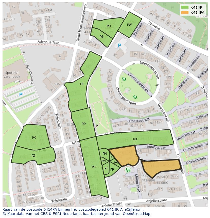 Afbeelding van het postcodegebied 6414 PA op de kaart.