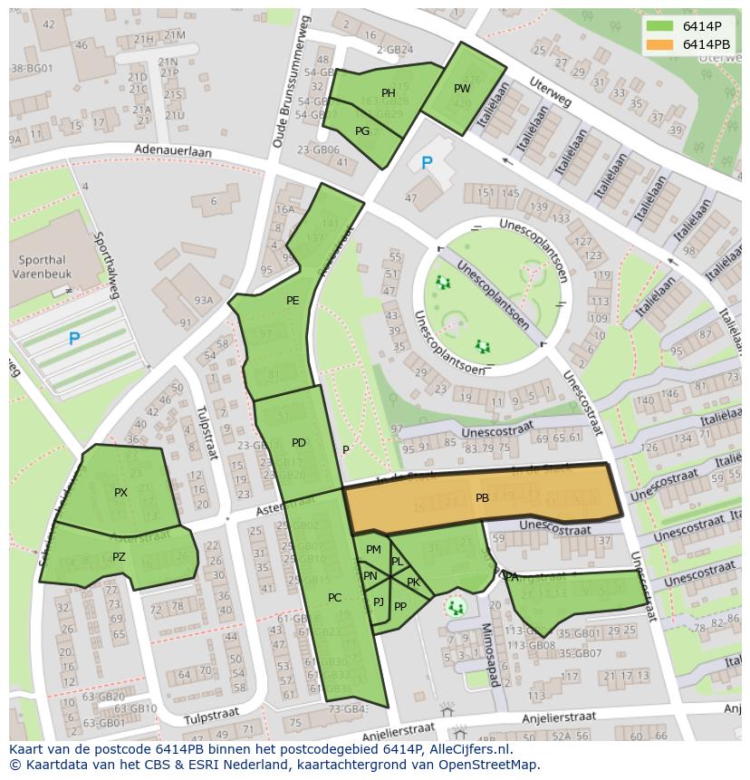 Afbeelding van het postcodegebied 6414 PB op de kaart.