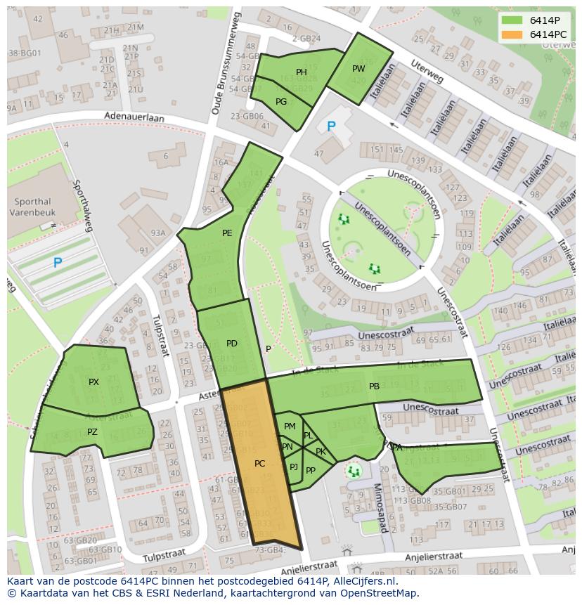 Afbeelding van het postcodegebied 6414 PC op de kaart.