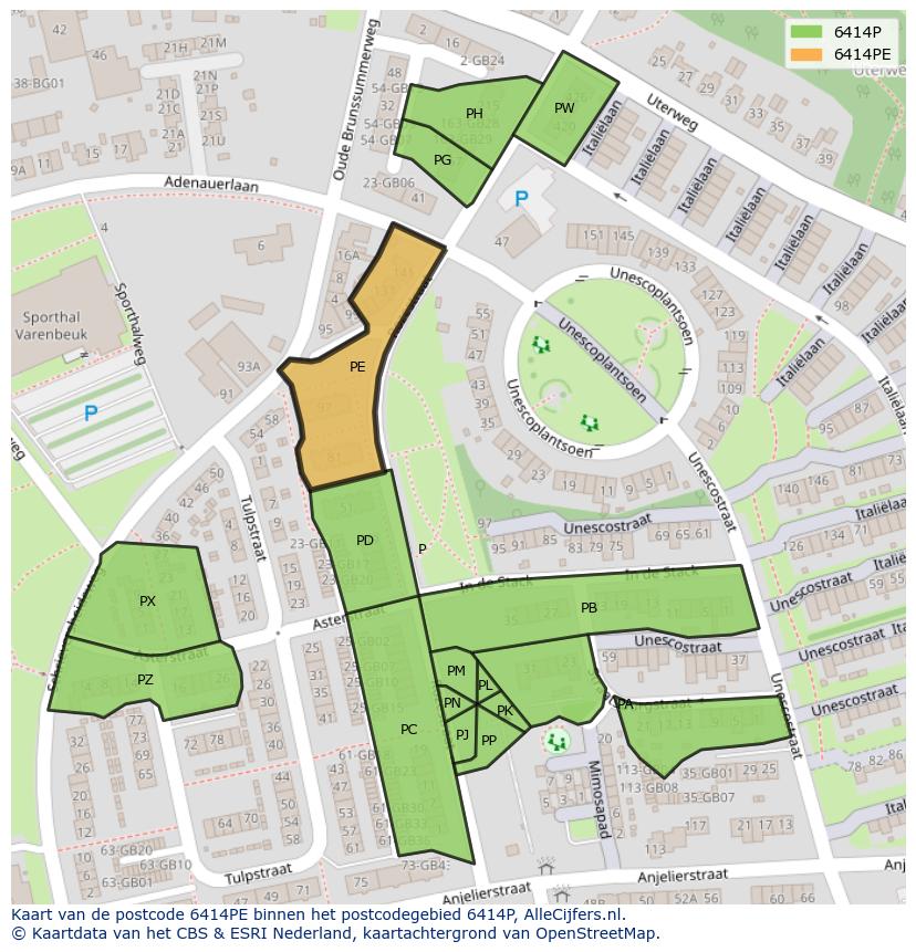 Afbeelding van het postcodegebied 6414 PE op de kaart.